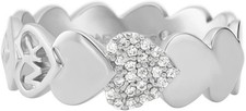 MICHAEL KORS SILVER TONE BRASS HEART SHAPE CRYSTALS 'MK' RING MKJ7985 -SIZE 7