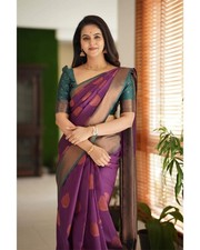 Women's Banarasi Pure Soft Kanjivaram Silk Saree With Blouse Piece For Wedding