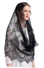 Lace Infinity Chapel Veil - Virgin Mary Catholic Funeral Veil  Church Black