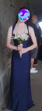 navy blue satin prom dresses long