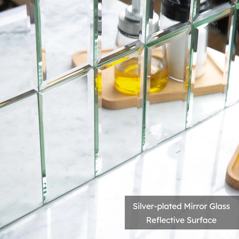 Azulejos de salpicadero para espejo para cocina, metro plateado, 3x6 pulgadas, espejo biselado... Foto 2 de 4