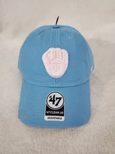 MLB MILWAUKEE BREWERS COTTON CANDY BLUE PINK '47 CLEAN UP STRAPBACK MENS HAT NEW