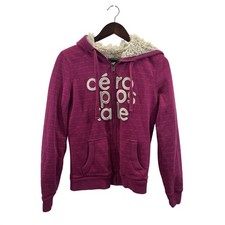 Aeropostale Girls Large Pink Faux Fur Lined Coat Hood Full Zip Long Sleeves