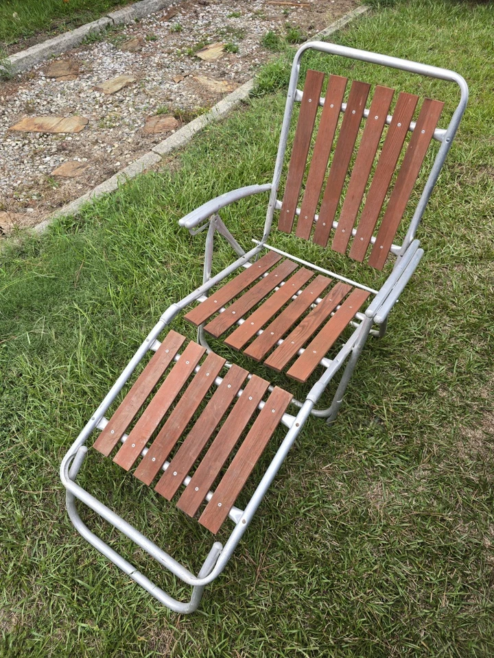 Sillón reclinable vintage MCM Redwood césped playa marco de aluminio  Foto 2 de 4