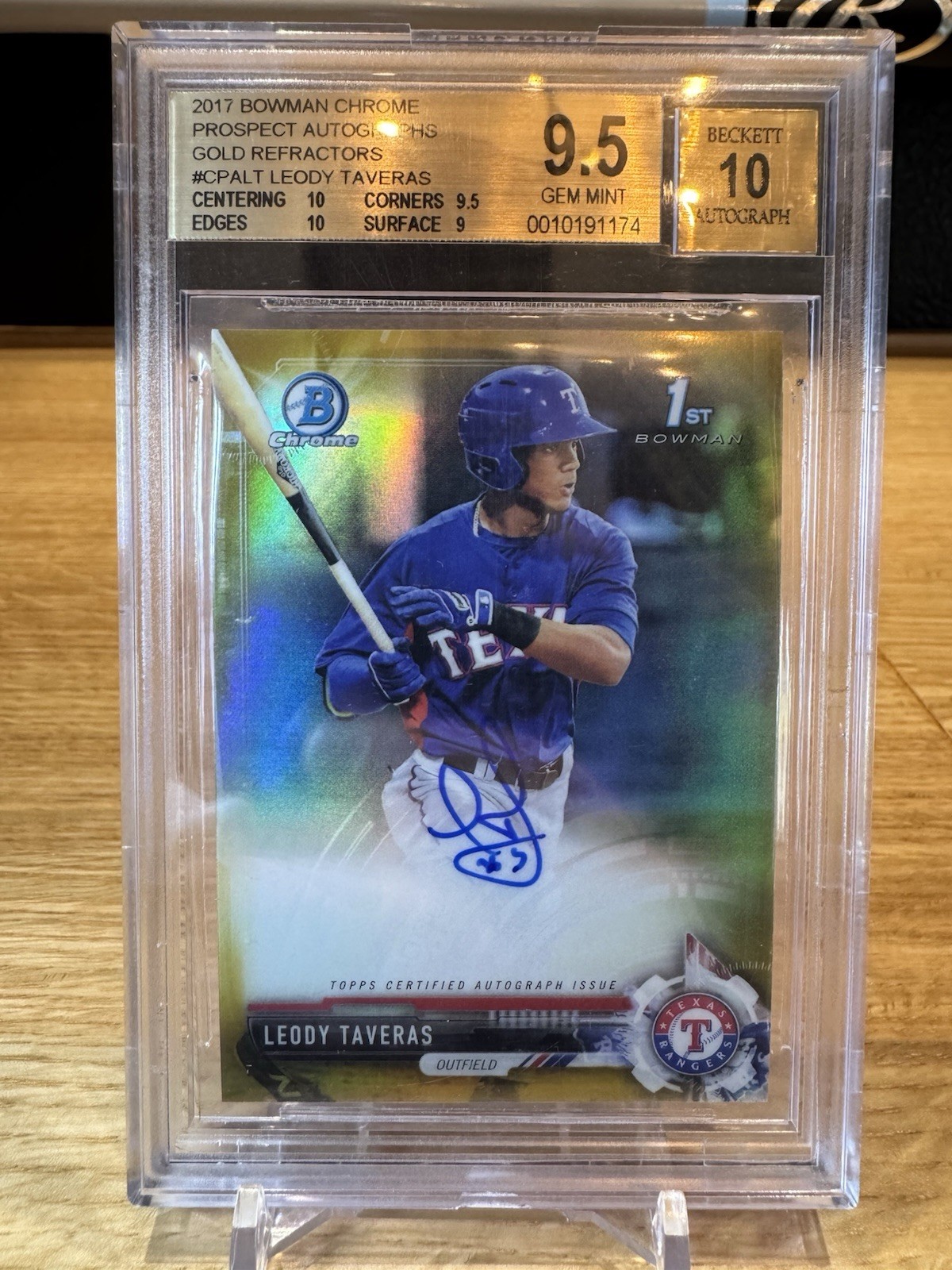 2017 Bowman Chrome - 1st bowman Auto Gold Refractor /50 - Leody Taveras BGS 9.5
