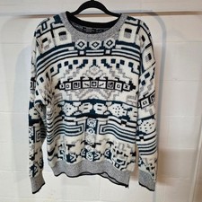 Vintage Expressions Men L Geometric Sweater Green Black White Eclectic Grandpa