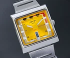 Vintage 90s [Near MINT] SEIKO ALBA AKA V733-5A40 Quartz Orange Dial Square Watch