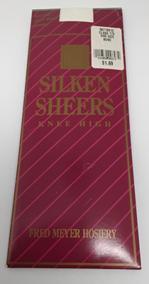 Vintage Silken Knee High Lycra Sheer Style #702 Bone Sandaltoe Fred Meyer New