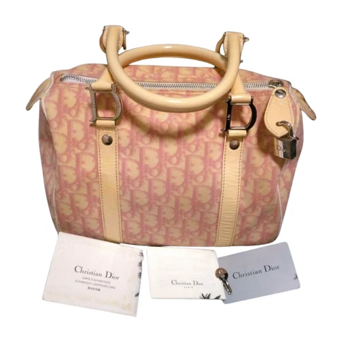 Vintage Christian Dior Trotter Monogram Boston Bag Pink Canvas Y2K Handbag - Picture 2 of 7