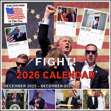 2026 Fight! Calendar Donald Trump Gift Wall Color USA MADE 13-Months 12"x18"