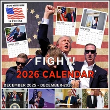 2026 Fight! Calendar Donald Trump Gift Wall Color USA MADE 13-Months 12"x18"