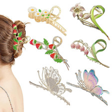6 Pcs Hair Claw Clips for Women 4.3 Inch Large Strong Butterfly Flower Claw Bu