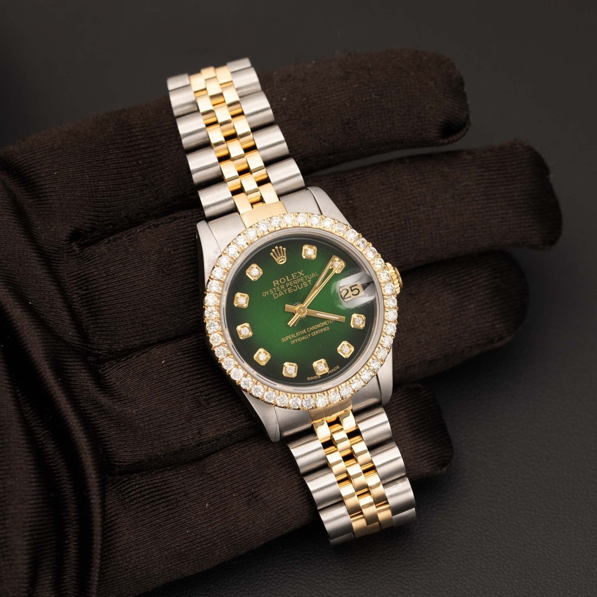 Rolex Datejust Diamond Bezel Two-Tone Jubilee Watch 31mm Green