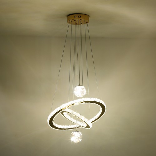 2-ring Crystal Lampshade Dimmable Modern Chandelier Hanging Led Ceiling Fixtures - Picture 5 of 13