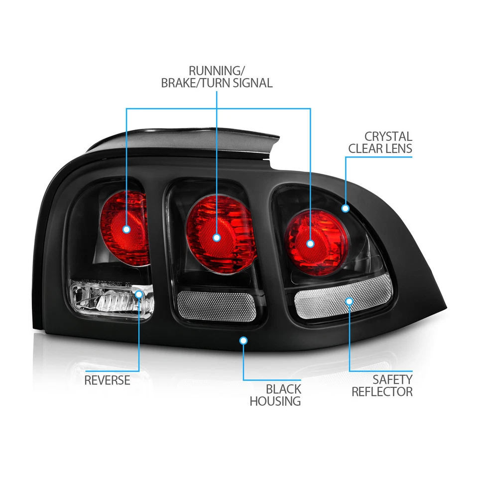 1994 1995 1996 1997 1998 Para Ford Mustang Preto Vermelho Luzes Traseiras de Freio Par de Lâmpadas - Imagem 4 de 4