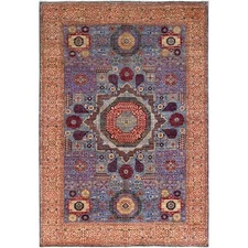 6'1"x9' Blue Hand Knotted All Wool Mamluk Dynasty 200 KPSI Design Rug R86743