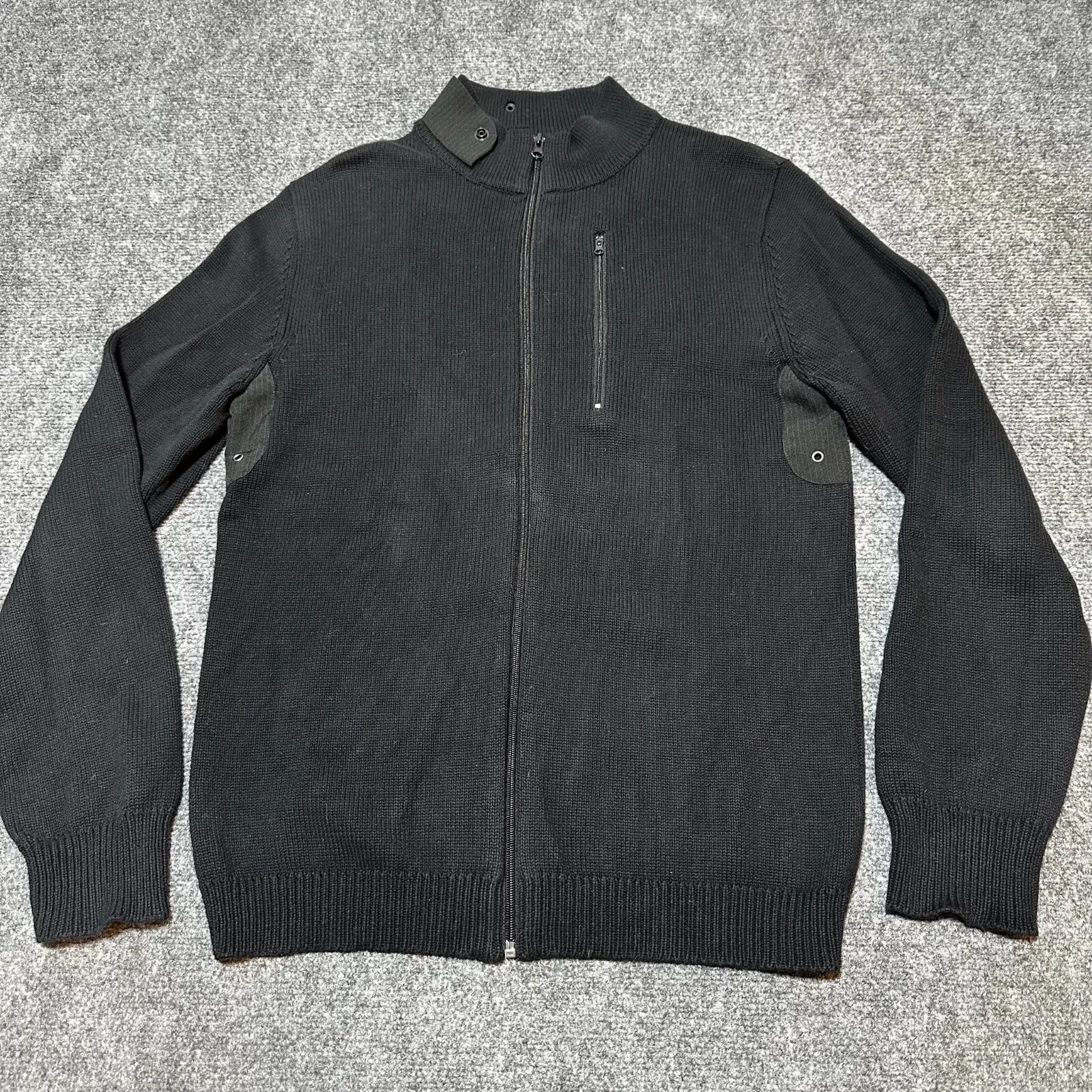 Heritage 1981 Jacket Mens Large Black Full Zip Mock Neck Ribbed Hem Cuffs Pocket