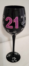 21st Birthday Wine Glass Rhinestone Goblet Party Drinks Glass "21"