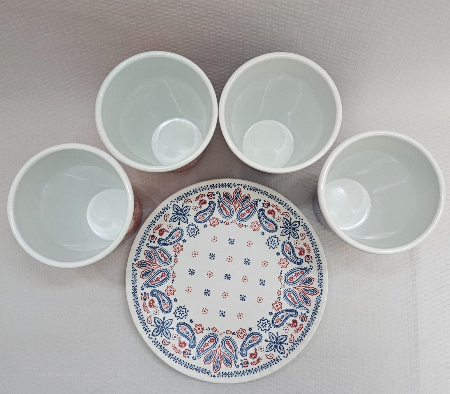180° Tumblers & Dessert Plates Bandana Pattern Melamine Set of 8 Blue & Red