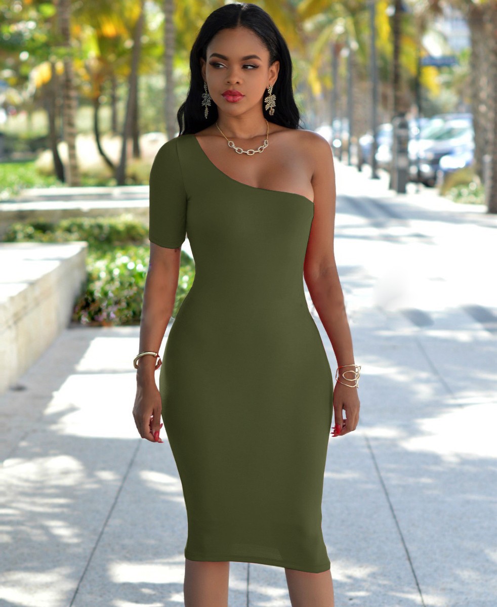 bodycon dress with hip dip Womens ladies Low-cut sexy Party club off the shoulder Packet hip Bodycon  dress