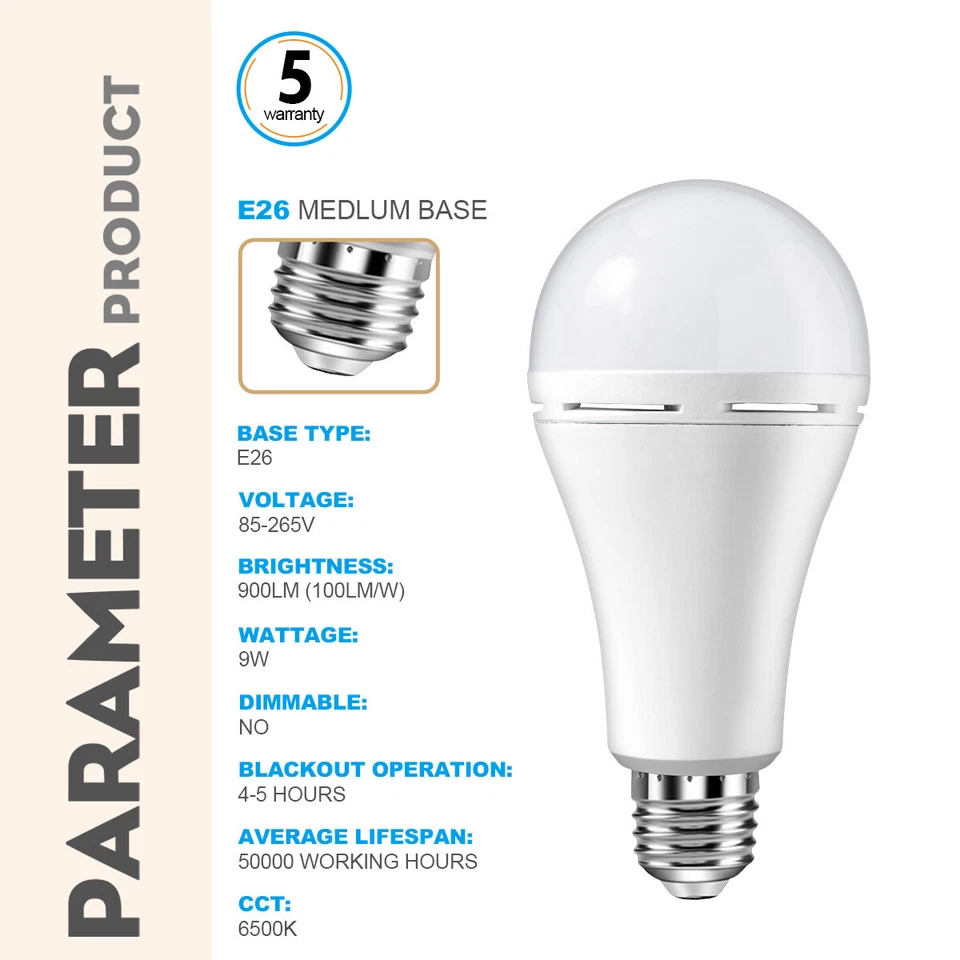 Bombilla LED 9W (60W) Bombillas LED Recargables con Batería de Respaldo Emergencia Foto 4 de 4