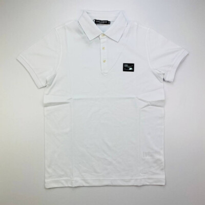 Dolce Gabbana Men Plaque Polo Shirt T-shirt Short Sleeves White