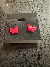 BRAND NEW HANDMADE RESIN STUD EARRINGS RED BUTTERFLY X32 POST BACK KIDS ADULTS