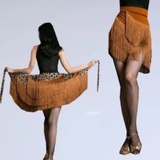 Latin Dance Skirt Leopard Print Womens Glitter Twinkle Fringe Wrap Skirts Satge