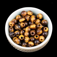 50pcs Natural Tiger Eye Stone Round Big Hole Beads DIY Bracelet Making 6x2mm