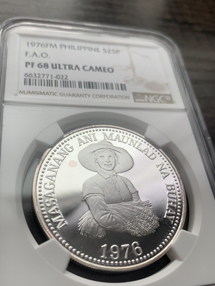 1976年 フィリピン25ペソ米作農民大型銀貨　PCGS 高鑑定 1976 Philippines F.A.O. 25 Piso Silver Proof NGC PF68 Ultra