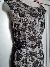 Mango MNG Lace Dress, Black/ White with Belt (Used) Size XL