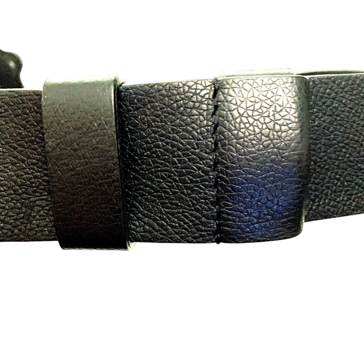 Chicos Wide Adjustable Black Leather Belt w Silver Gold 