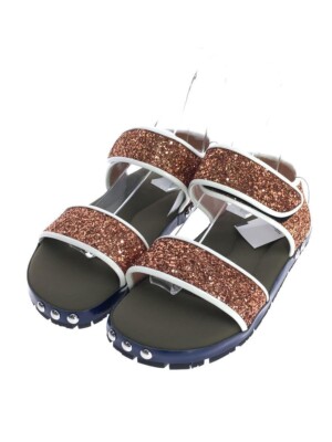 MARNI Sparkle Leather Canvas Sandals Khaki Size 38/US