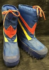 Vtg Moon Snow Boots Red/Yellow/Blue Insulated Nylon Ski Chevron Size 5