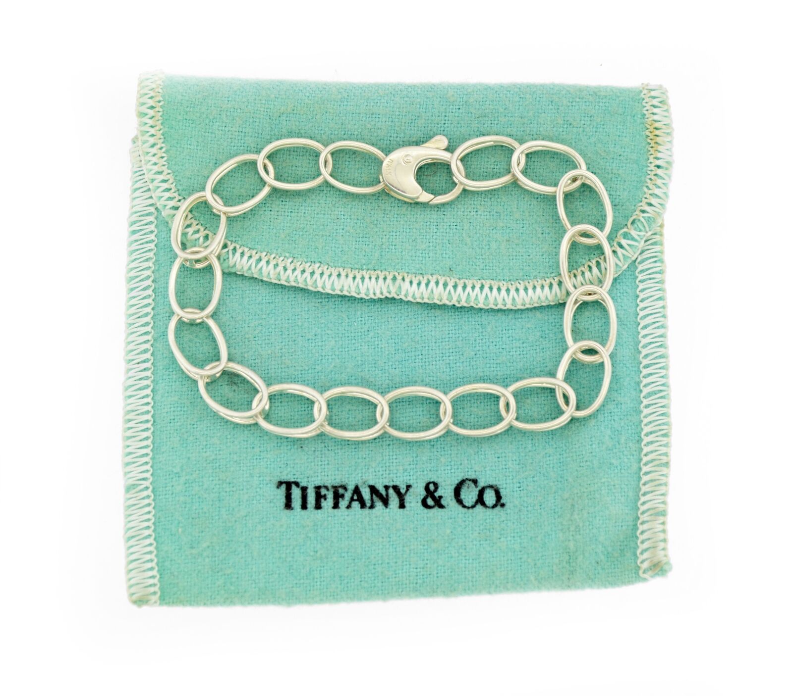 Vintage Tiffany & Co 925 Sterling Silver Double Oval Chain Link Bracelet  7.25