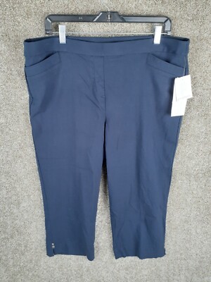 Prophecy Comfort Waistband Capri Pant Womens 16 Navy Blue Rayon Blend NWT