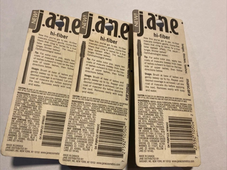 Máscara de pestañas y cejas Jane Hi-Fiber impermeable LOTE DE 3 púrpura Plex #04 NUEVA Foto 3 de 3