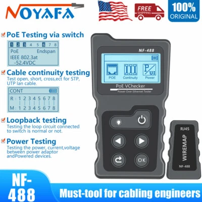 NOYAFA NF-488 PoE Tester Inline Power Over Ethernet Voltage Current Cable Test Loopback