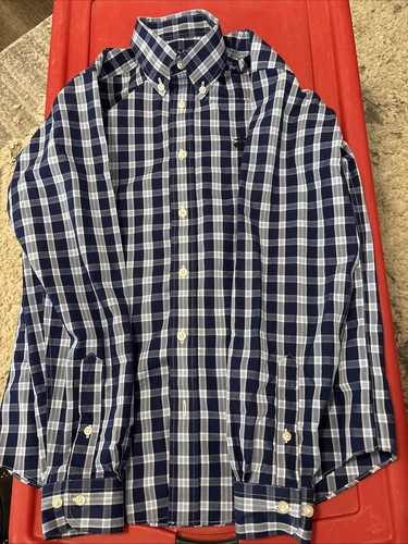Brooks Brothers Young Herren Medium Hemd dunkel/hellblau gestreift Knopfleiste