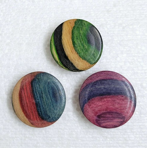 Quirky Colourful Wooden Button 20mm 21mm 25mm Shank Groovy Stripe Boho Hippy Art - Picture 12 of 44