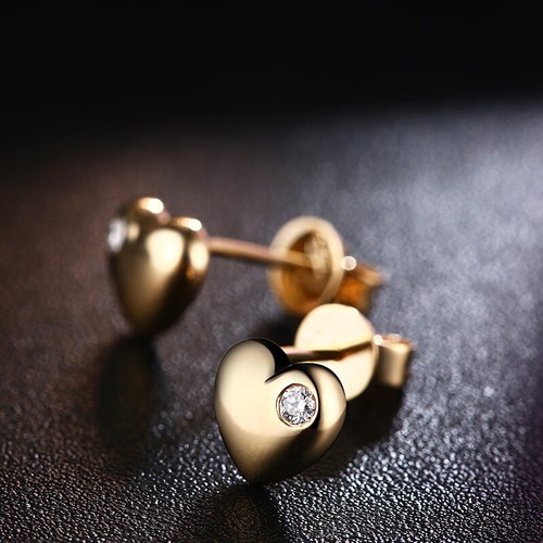 Round Full Cut 0.1ct Diamond Love Earrings Engagement & Wedding 10k Yellow Gold - Picture 8 of 10