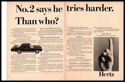1966 Hertz Rent-A-Car ''No. 2 Says He Tries Harder. Than Who?'' 2-Page Print Ad