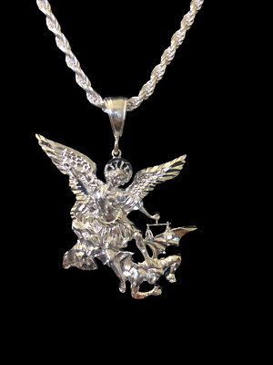 Arkengel San Miguel Medalla con Cadena 925 Plata Dije Brillante NUEVO