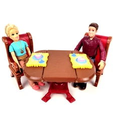Fisher-Price Loving Family Dollhouse Set Dining Room Table 2 Chairs Dinner Tray