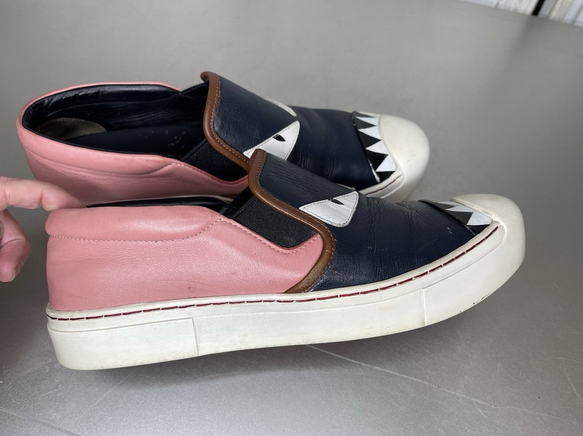 Fendi Monster Eyes Slip On Sneakers Size 38.5 Pink Navy Blue