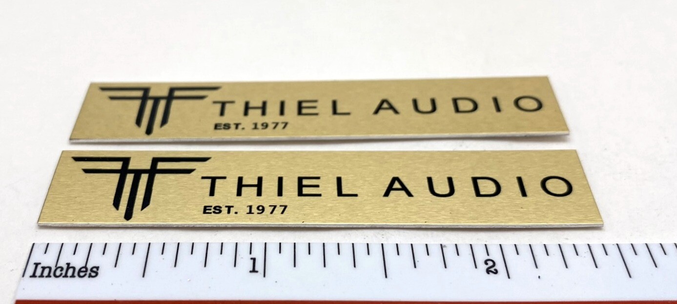 THIEL Audio Speaker Badge Custom Aluminum Pair  Satin Gold 