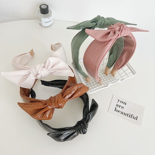 Women Hair-Hoop Hair Accessories Hair Bundle Fashion Bow Headband Pu Leather - Picture 4 of 18