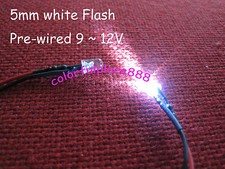 5mm Flash Flashing Red Yellow Blue Green White Orange Pre-wired Led 12v Leds New