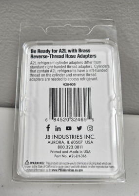 JB Industries QC-A2L-LH Reverse Thread Adapter ¼