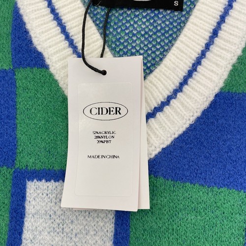 Cider Soft Diamond Check Pattern Patchy Knit Button Front Vest Blue Size Small - Picture 2 of 7